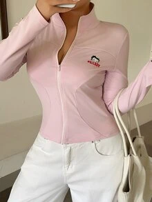 Betty Boop x DAZY Curve Plus Size Cartoon Print Fitted Sports Casual Spring/Autumn New Pink Jacket - Pink - View 1