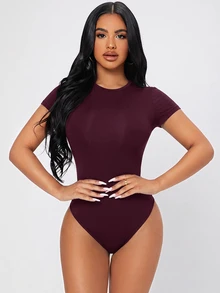 SHEIN PETITE Women Bodysuits - Maroon - View 1