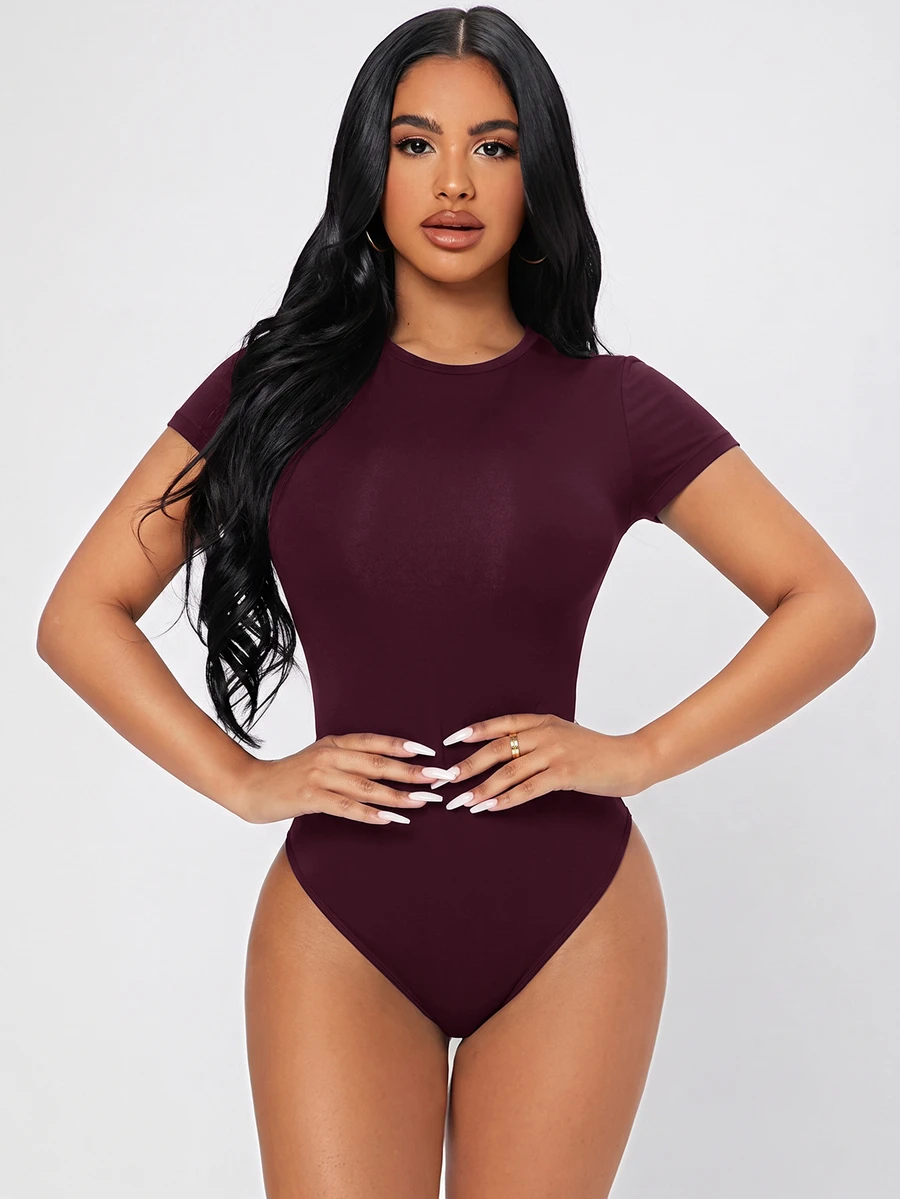 SHEIN PETITE Women Bodysuits - Maroon - View 1