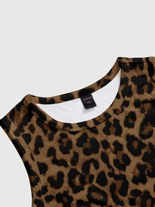 ROMWE Grunge Punk Dark Punk Leopard Print Sleeveless Plus Size Tank Top - Brown - View 3