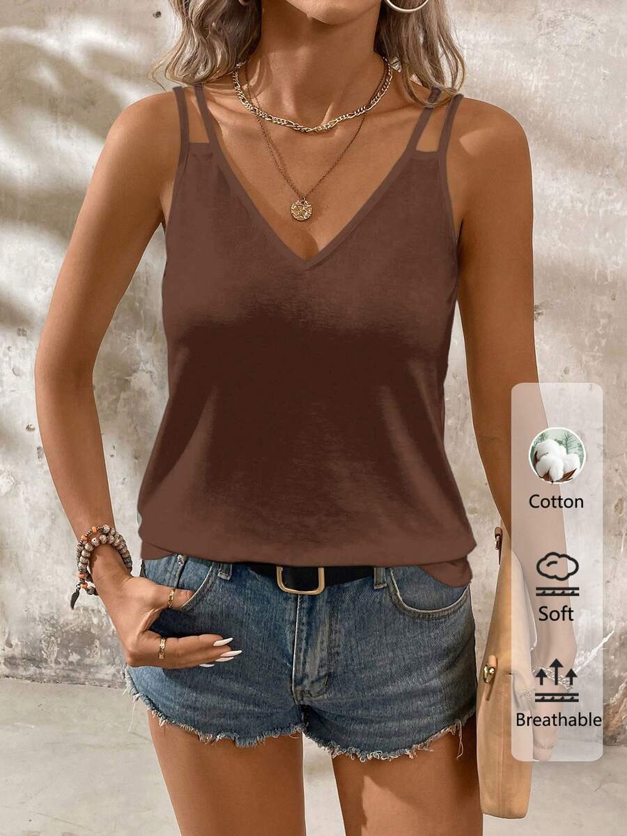 SHEIN LUNE 女款休閒棉質夏季背心 - 棕色 - 查看 1