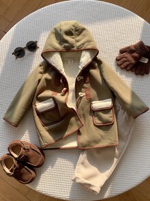 SHEIN 嬰兒男孩嬰兒女孩秋冬休閒綠色可愛百搭保暖內裡連帽外套，保暖內裡夾克，秋冬外套，幼兒外套，聖誕外套 - 彩色 - 查看 2