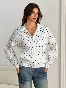 SHEIN Tall White Polka Dot Woven Women's Jacket - White - View 4