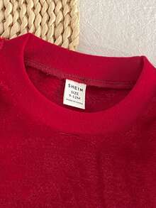 SHEIN Playful Pals Infant Girl Embroidered Red Top & Christmas Pants Fuzzy Set, Comfortable Soft Skin-Friendly Fabric, Suitable For Sleepwear - Red - View 4