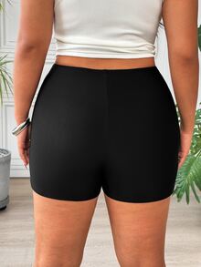 SHEIN EZwear 大尺碼女款純色休閒百搭日常穿著緊身內搭短褲 - 黑與白 - 查看 2