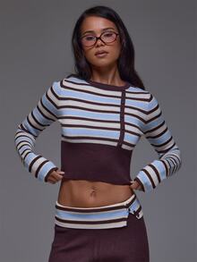 MUSERA Multicolour Double Layer Striped Knitted Top Winter Autumn Everyday Casual Going Out Cool Weekdaze - Multicolor - View 1