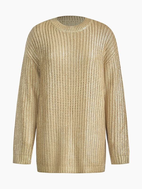 MOTF PREMIUM MINIMALIST BASIC LOOSE FIT GOLD FOIL KNIT TOP