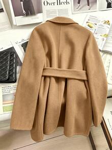 SHEIN Franclia European And American Autumn/Winter Camel Color Women's Overcoat With Large Pockets And Belt Decoration - Camel - View 3