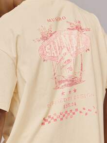 Musero Oversized Crew Neck Short Sleeve Large Back "SAIL MAIL" Washed Graphic Tshirt - Yellow - View 2
