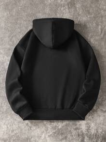 Resyla Men Men's Loose Fit Embroidered Pocket Zipper Hooded Jacket - Black - View 2