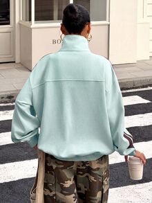Muchica Women's Striped Contrast Color Frog Button Suede Knit Lightweight Jacket - Mint Green - View 2