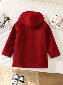 SHEIN Young Boy Loose Fit College Style Hooded Double-Breasted Thermal Lined Wool Coat - Burgundy - View 2