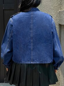 Rivivi Summer New Button-Down Loose Fit Plus Size Denim Jacket - Blue - View 2