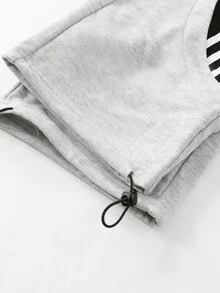 ROMWE MEN Pantalones de chándal para hombre con estampado de rayas con letras y cintura con cordón - Gris - Ver 5