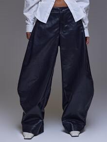 MUSERA 紋理PU皮革低腰氣球版型長褲 秋冬日常休閒外出酷感 Weekdaze - 黑色 - 查看 2