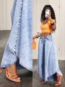 Slaydiva Women's Casual Daily Travel Denim Jeans With Pockets And Buttons - Blue - View 8