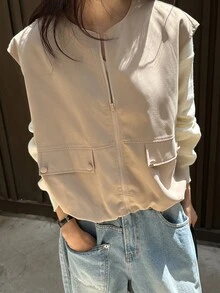 DAZY 夏季新款寬鬆休閒無袖背心 女款商務休閒風正裝外套可愛上衣 - 卡其色 - 查看 4