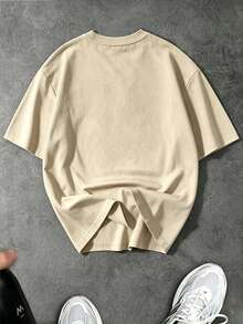 Sport MetroGents Men's Plus Size Geometric Print Short Sleeve Casual Sports T-Shirt - Apricot - View 2