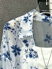 Lalippa Plus Size Casual Floral Print Semi-Sheer Shirt - Multicolor - View 4