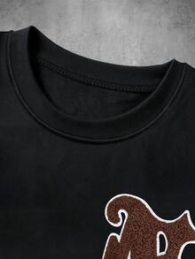Manfinity EMRG 男士圓領字母圖案休閒日常短袖T恤 - 黑色 - 查看 4