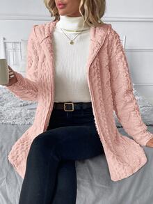 SHEIN Clasi 大尺碼女款純色保暖內裡連帽休閒冬季長袖夾克 - 藕粉色 - 查看 7