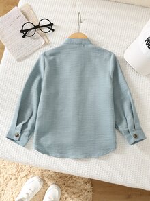 SHEIN 小男孩休閒百搭學院風長袖立領襯衫 - 藍色 - 查看 2