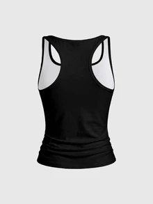 ROMWE Dark Punk Anime Dark Character Graphic Print Tank Top - Black - View 2