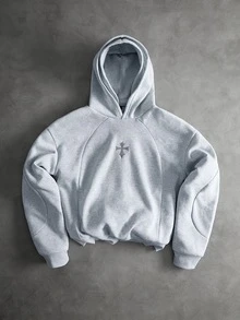 PAVTROS Men's Streetwear Hot-Selling Structural Patchwork 3D Embroidered Logo Hoodie, Boyfriend/Husband Gift, Anniversary Gift, Plus Size - Light Grey - View 1