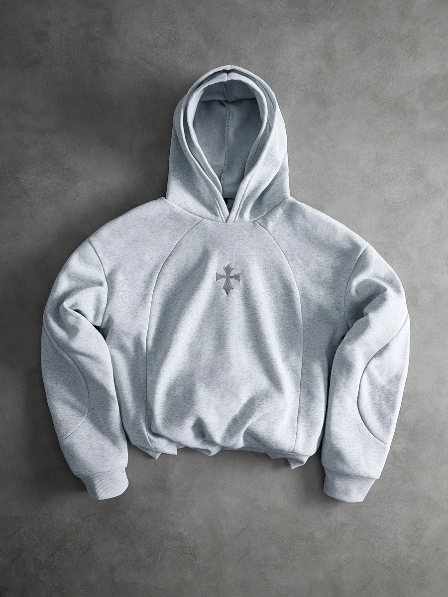 PAVTROS Men's Streetwear Hot-Selling Structural Patchwork 3D Embroidered Logo Hoodie, Boyfriend/Husband Gift, Anniversary Gift, Plus Size - Light Grey - View 1