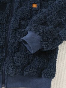 SHEIN Young Boy Decorative Woven Kids Label Hooded Long Sleeve Winter Jacket, Thermal Lined Thick - Navy Blue - View 4