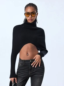 Y2Kool Top de punto corto ultra sexy gótico Y2K baddie casual callejero punk oscuro para mujer con manga larga tipo chal, adecuado para verano, otoño, fiesta, vacaciones en la isla, festival de música, festival de música electrónica, atuendo diario de Halloween - Negro - Ver 8