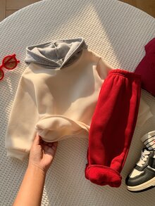 SHEIN 男嬰字母圖案針織柔軟圓領長袖套頭衛衣與彈性腰長褲 2 件套 - 彩色 - 查看 8