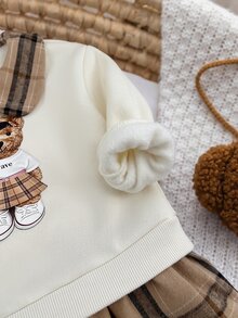 SHEIN Babygirl Cute College Style Casual Cartoon Pattern Collared Autumn Winter Dress - White - View 8