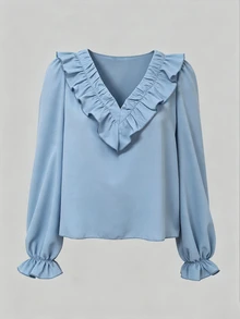 Trelyra Regular Women's Ruffle Long Sleeve Top - Blue - View 5