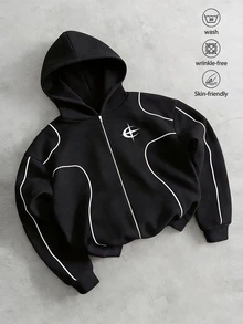 Sport MetroGents 男士拼色拉鍊休閒日常旅行連帽運動夾克 - 黑色 - 查看 1