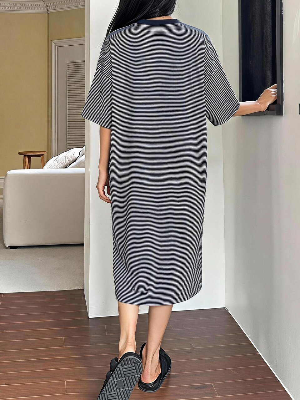 Striped Loose Short Sleeve T-Shirt Dress Short Dress Women's Nightgown