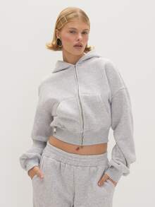 MUSEYN Sweatshirt Hoodie Berresleting Model Boxy Warna Abu-abu Marl - Grey - View 1