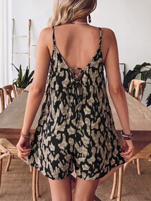 SHEIN VCAY Vacation Print Colorblock Loose Cami Romper - Black - View 2