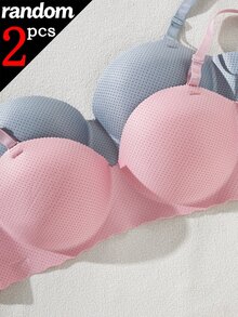 Teen Girl Detachable Shoulder Strap Minimalist One-Piece Seamless Bra Random 2pcs Set - Multicolor - View 5