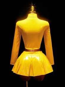 Amplova Yellow And Black Halloween Party Event - Cute Cosplayer Outfit Featuring Racing Elements For Ladies - Yellow - View 8