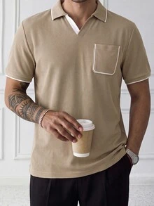 HUEFORM Men's Colorblock Casual Versatile Short Sleeve Polo Shirt - Khaki - View 4