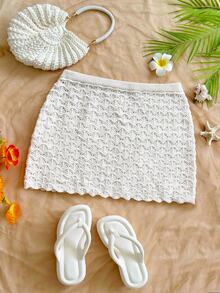 Soleia Women's Plus Size White Knit Skirt For Vacation - White - View 3