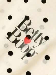 Betty Boop x DAZY Curve Plus Size Women Letter Print Polka Dot Fitted Versatile Base Layer Skin-Like T-Shirt, Spring/Autumn New Style - Beige - View 3