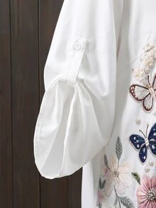 Lacomfia Kemeja Wanita Lengan Panjang Kerah Tegak Motif 3D Minimalis Serbaguna Ukuran Besar - MultiWarna - View 5