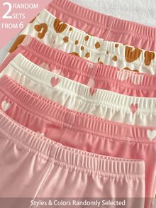 Snug Fit Pajamas For Young Girl, 6-Piece Set, Randomly Sent 2-Piece Combination, Featuring Heart And Cat Pattern Design, Loved And Pursued By Children, Made Of Comfortable Soft Skin-Friendly Fabric, Suitable For Children's Home Wear, Bringing Comfortable Sleep And Healthy Growth To Children - Multicolor - View 7