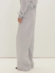 MUSEYN Grey Marl Elastic Waist Wide Leg Sweatpant Elegant Comfortable Casual Weekend Fall - Grey - View 3