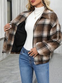 EMERY ROSE Jaket Kotak-kotak Kasual Wanita, Jaket Musim Gugur/Musim Dingin, Pakaian Musim Dingin untuk Wanita - MultiWarna - View 8