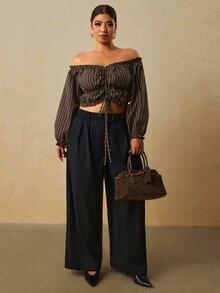Travachic 大尺碼棕色繫帶休閒性感復古 80s 90s 女款襯衫，秋季優雅外出、早午餐、約會之夜、夜生活、度假穿搭 - 咖啡棕 - 查看 5