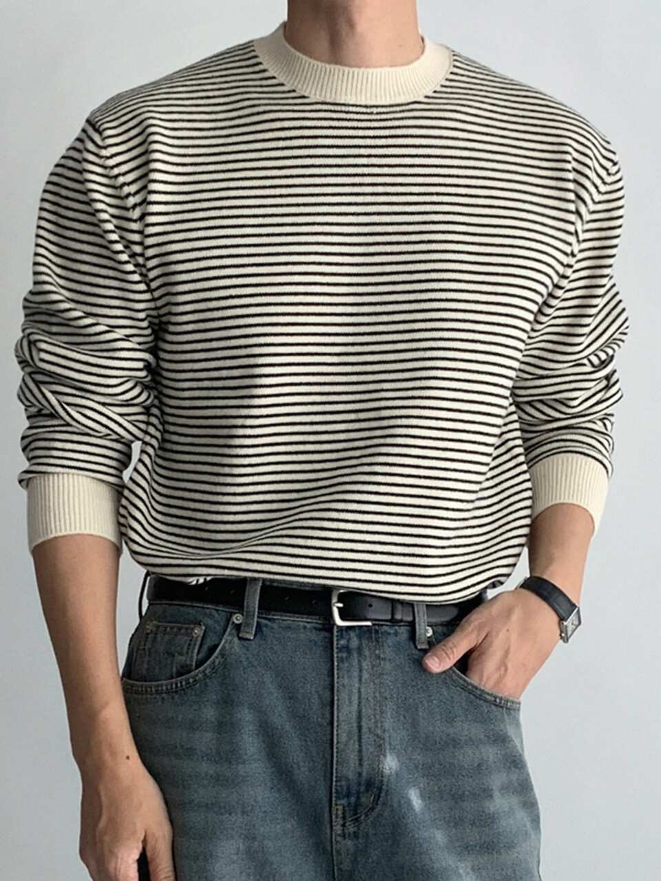 Men Striped Pattern Sweater