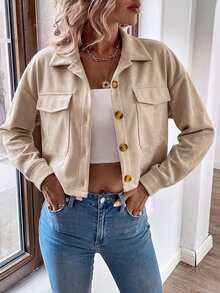 Trelyra 女款復古短版卡其色休閒夾克 - 卡其色 - 查看 3